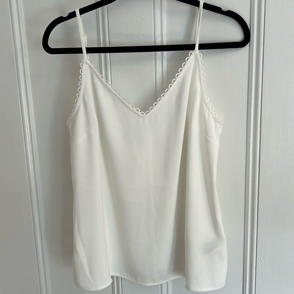 NWT Strappy White Cami with Rouleaux Trims